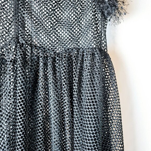 Posh Shoppe Sheer Feather Sleeve High Neck Full Mesh Black Dress,  1X, NWT - Picture 9 of 11